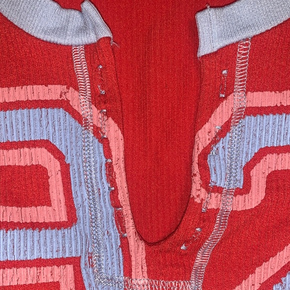 Urban Outfitters Red Crop Top with Blue Trim & #92 - Picture 7 of 9